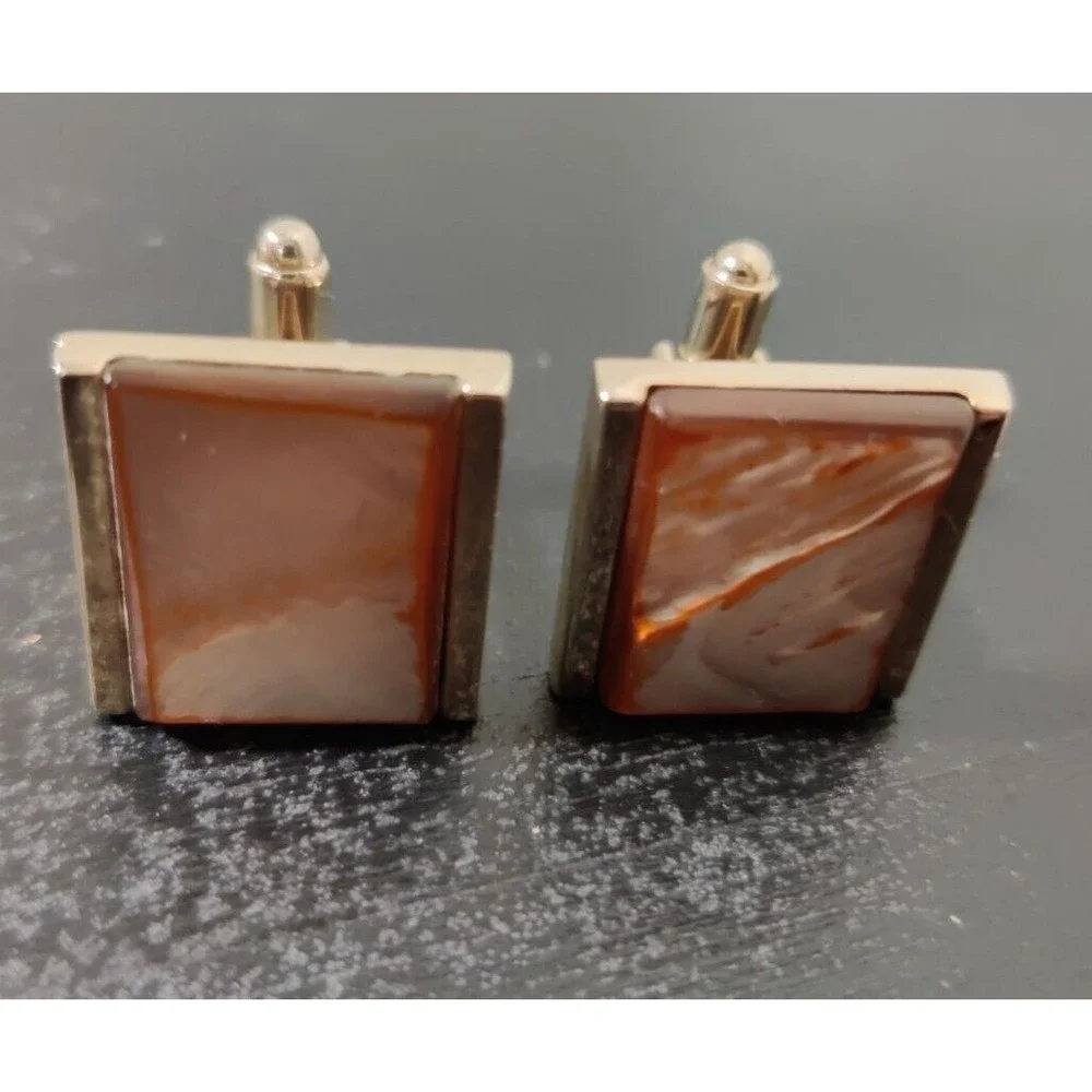 DANTE iridescent shell Cufflinks Vintage Mens Shades Of Brown Cream